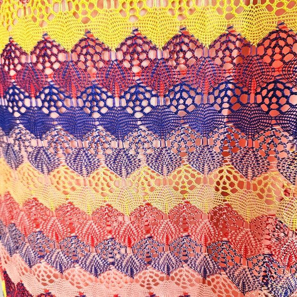 Wild Fable Womens Multicolor Halter Maxi Dress XS Back Tie Boho Crocheted Lined - Picture 9 of 11